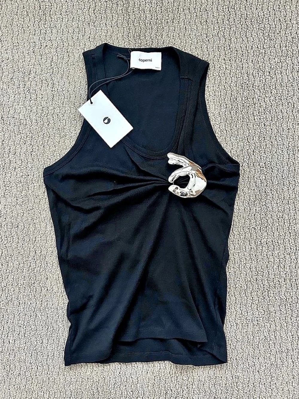 Coperni Emoji Tank Top Draped Clasp Tank in Black